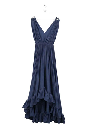 Robe Lanvin Robe longue à volant Marine en Soie, taille M - Seconde Main