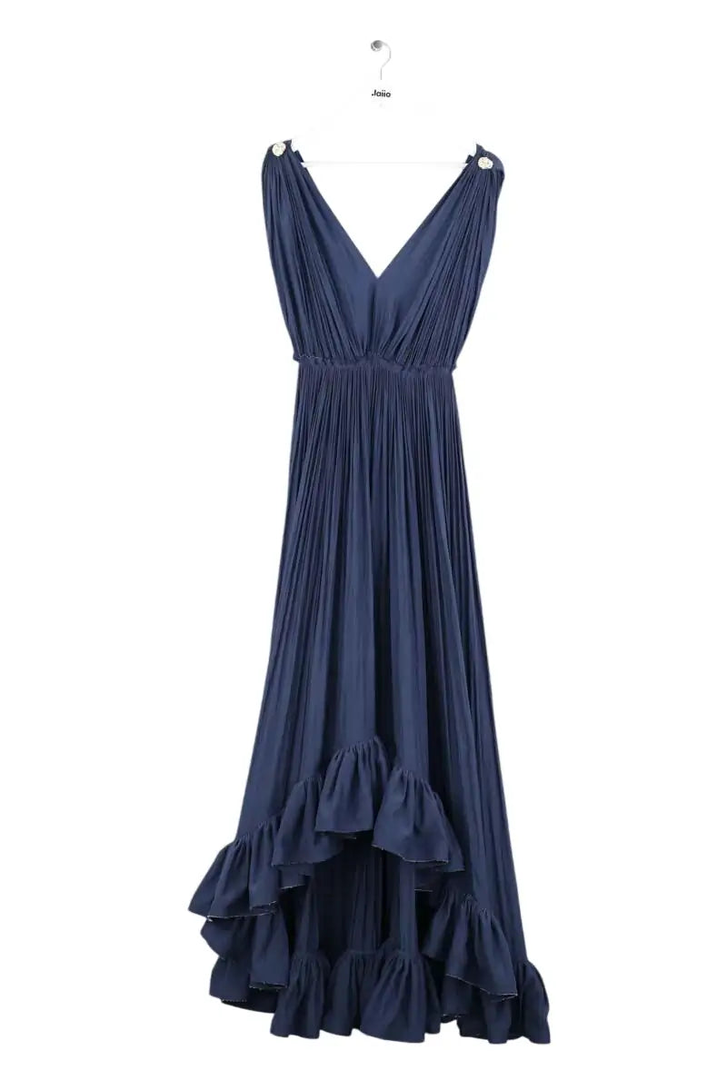 Robe Lanvin Robe longue à volant Marine en Soie, taille M - Seconde Main