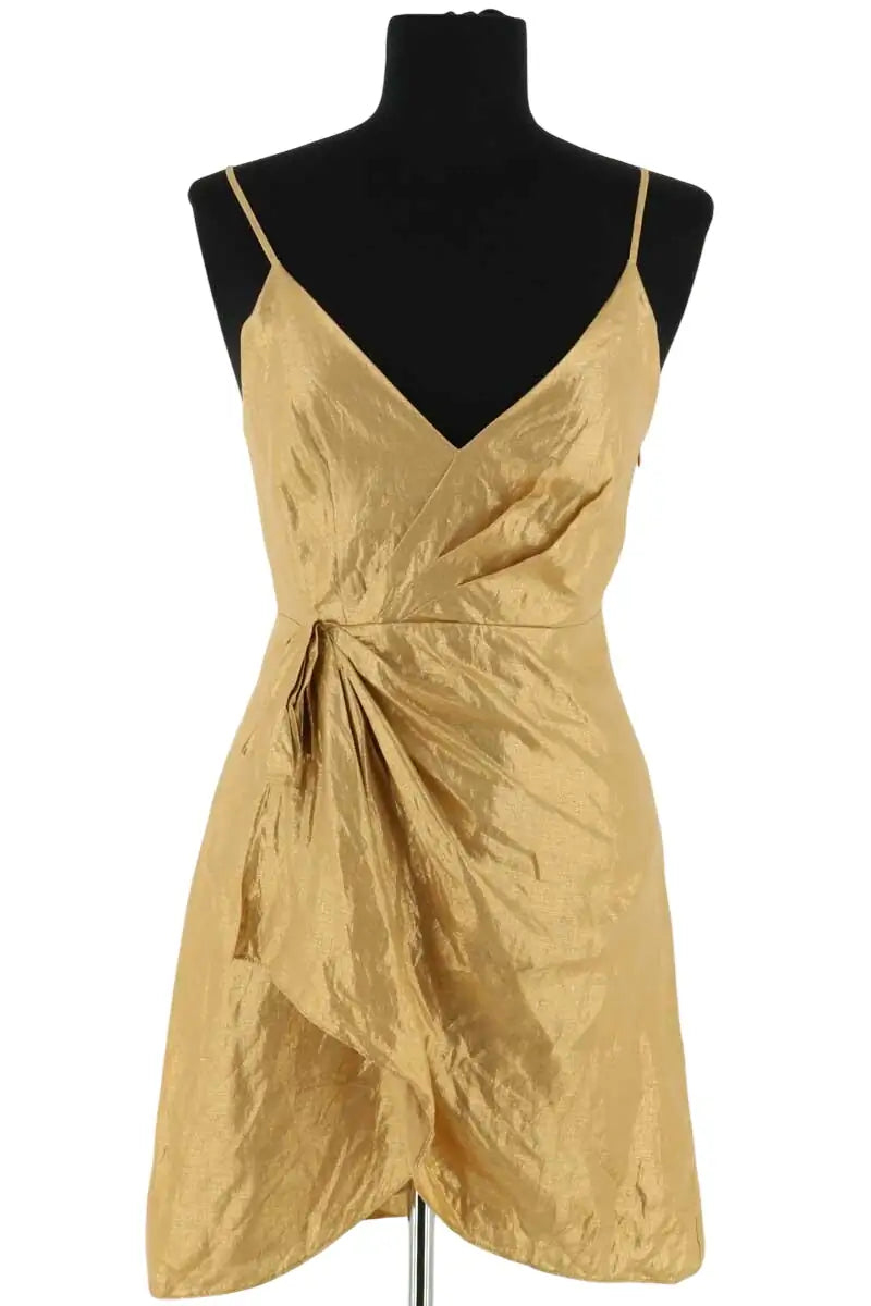 Robe Sandro Doré en Lin, taille XS - Seconde Main
