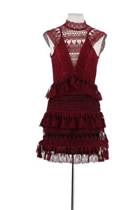Robe Self-Portrait Bordeaux en Coton, taille S - Seconde Main