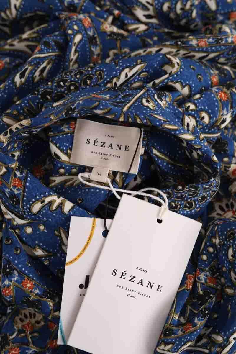 Robe Sézane Lauretta imprime ranch Bleu en Viscose