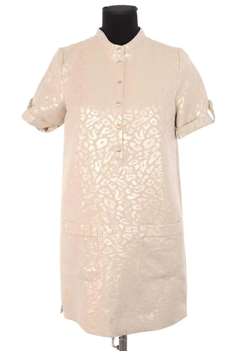 Robe Sézane Zoe leopard dore Doré en Coton, taille XS - Seconde Main
