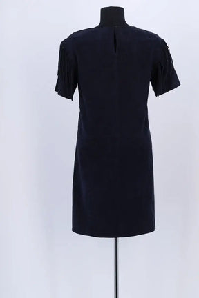 Robe Yves Salomon Bleu en Cuir
