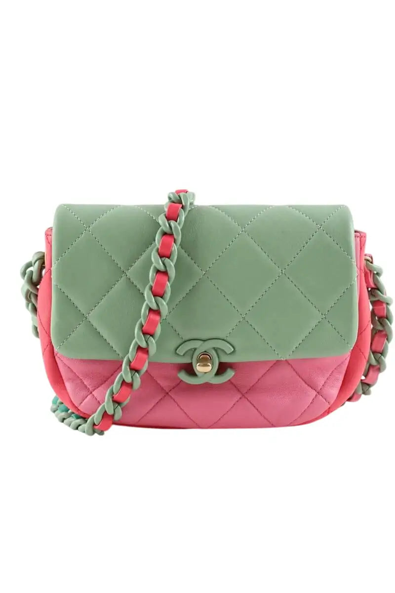 Sac à bandoulière Chanel Turquoise en Cuir - Seconde Main