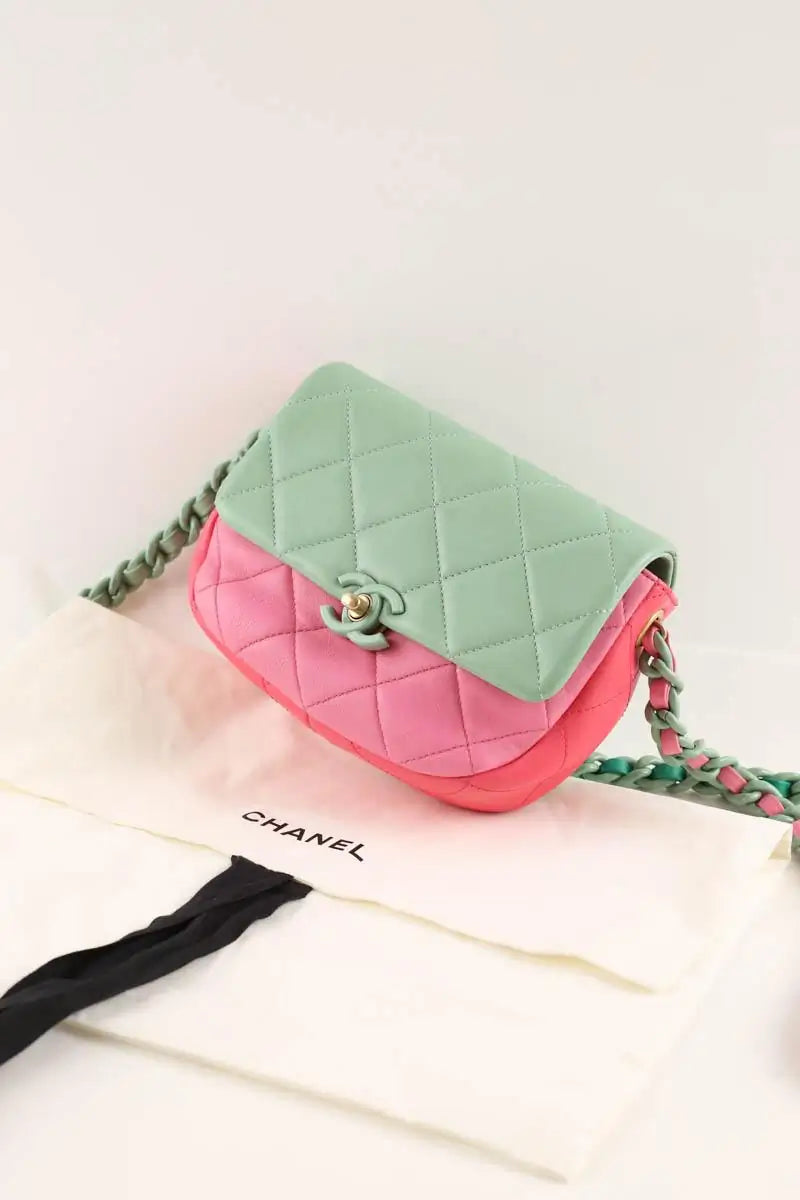 Sac à bandoulière Chanel Turquoise en Cuir