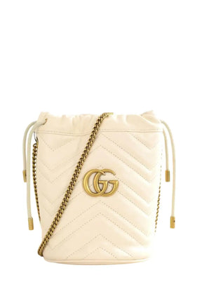 Sac à bandoulière Gucci Seau GG Marmont Ecru en Cuir - Seconde Main