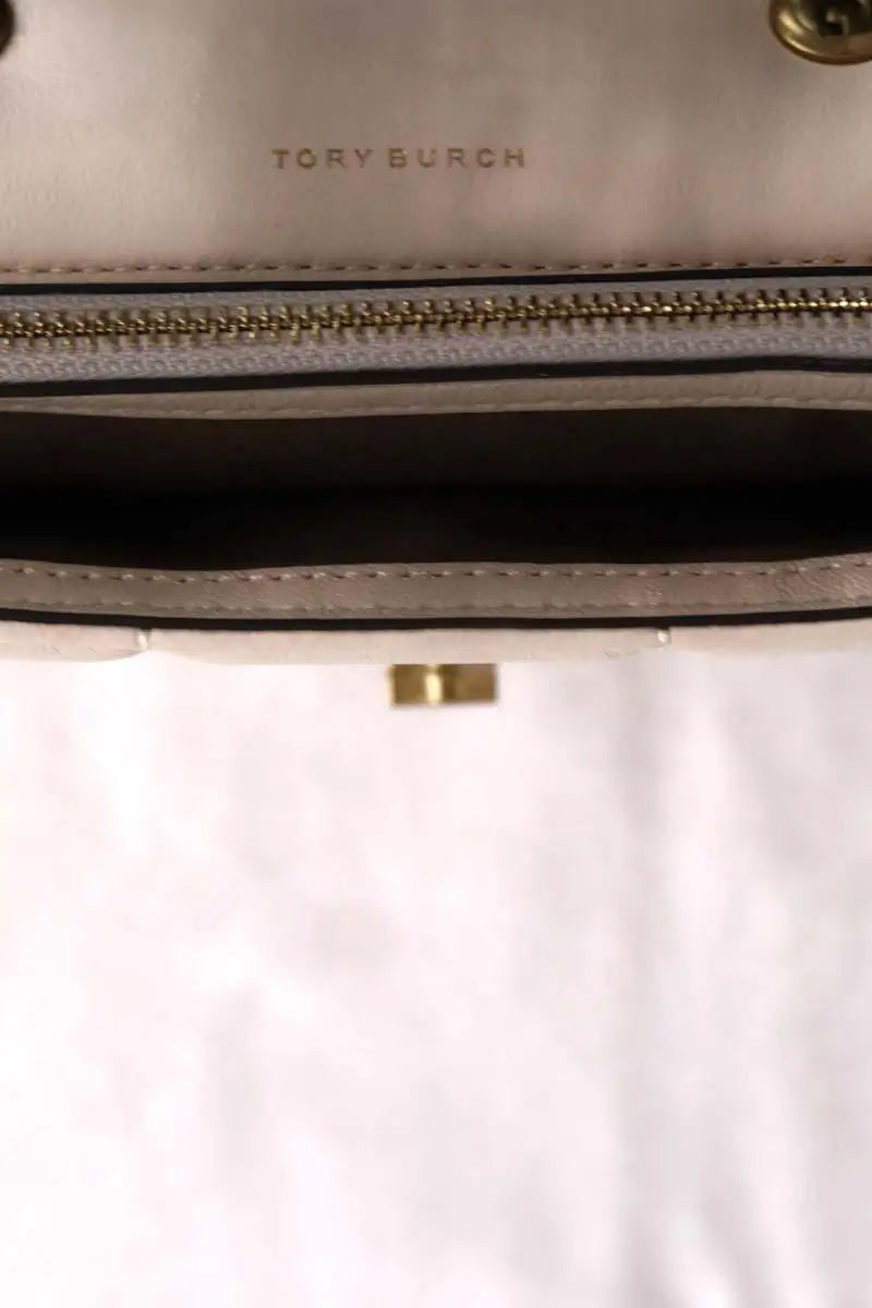 Sac à bandoulière mini Tory Burch Kira Ecru en Cuir