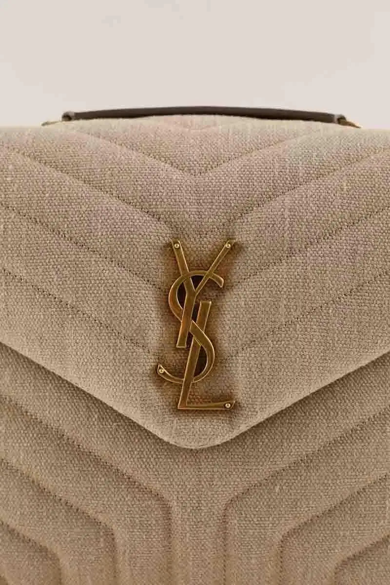 Sac à bandoulière Saint Laurent Loulou Beige en Lin