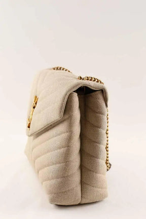 Sac à bandoulière Saint Laurent Loulou Beige en Lin