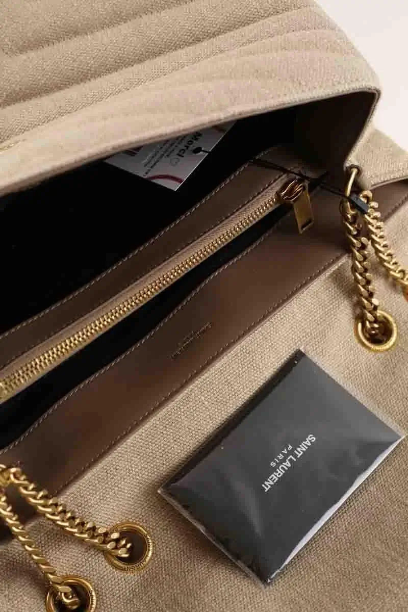Sac à bandoulière Saint Laurent Loulou Beige en Lin