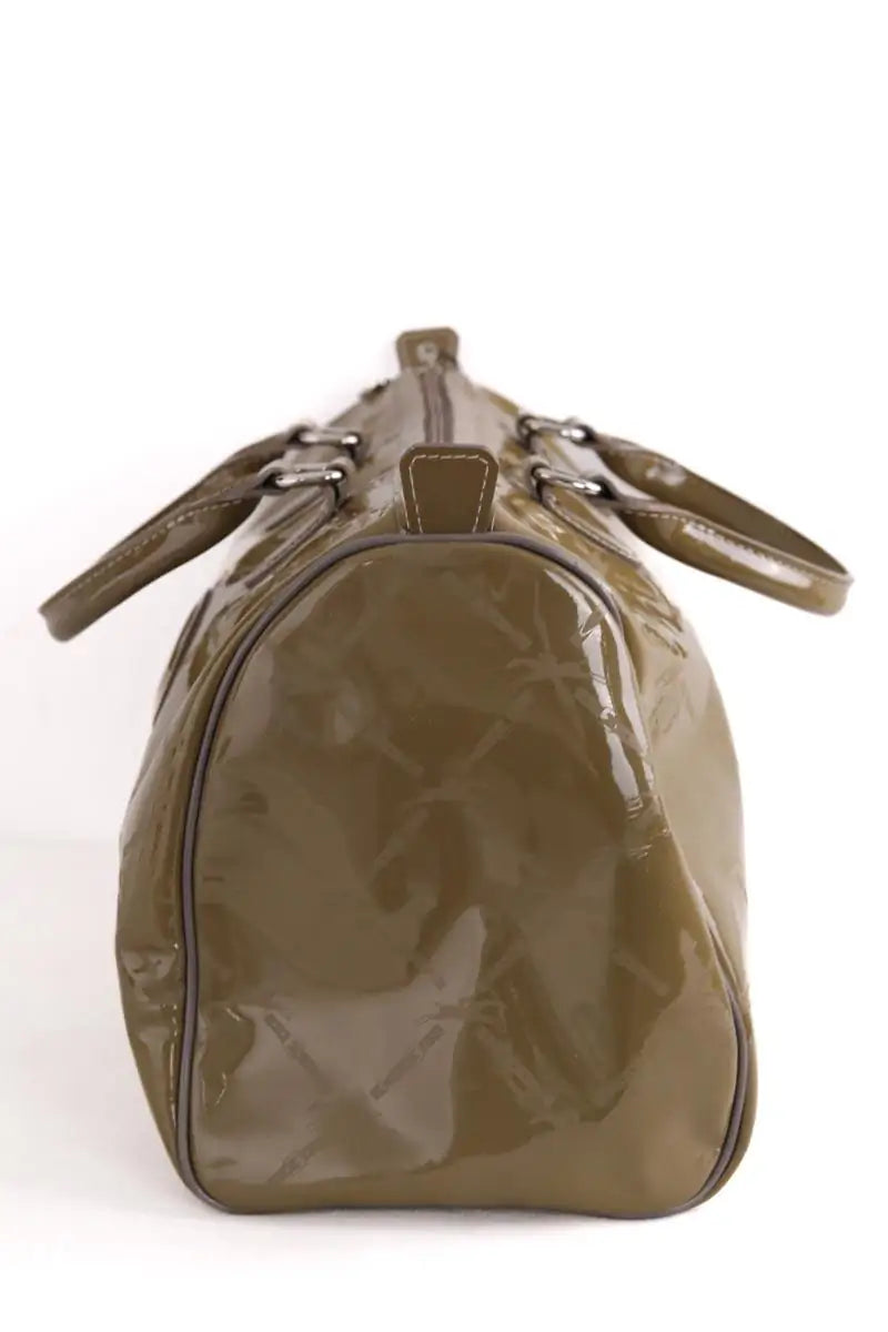 Sac à main Longchamp Paris boston coloris taupe imprimé sigle longchamps monochrome Kaki en Cuir verni