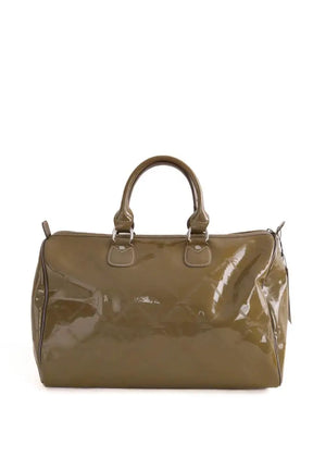 Sac à main Longchamp Paris boston coloris taupe imprimé sigle longchamps monochrome Kaki en Cuir verni