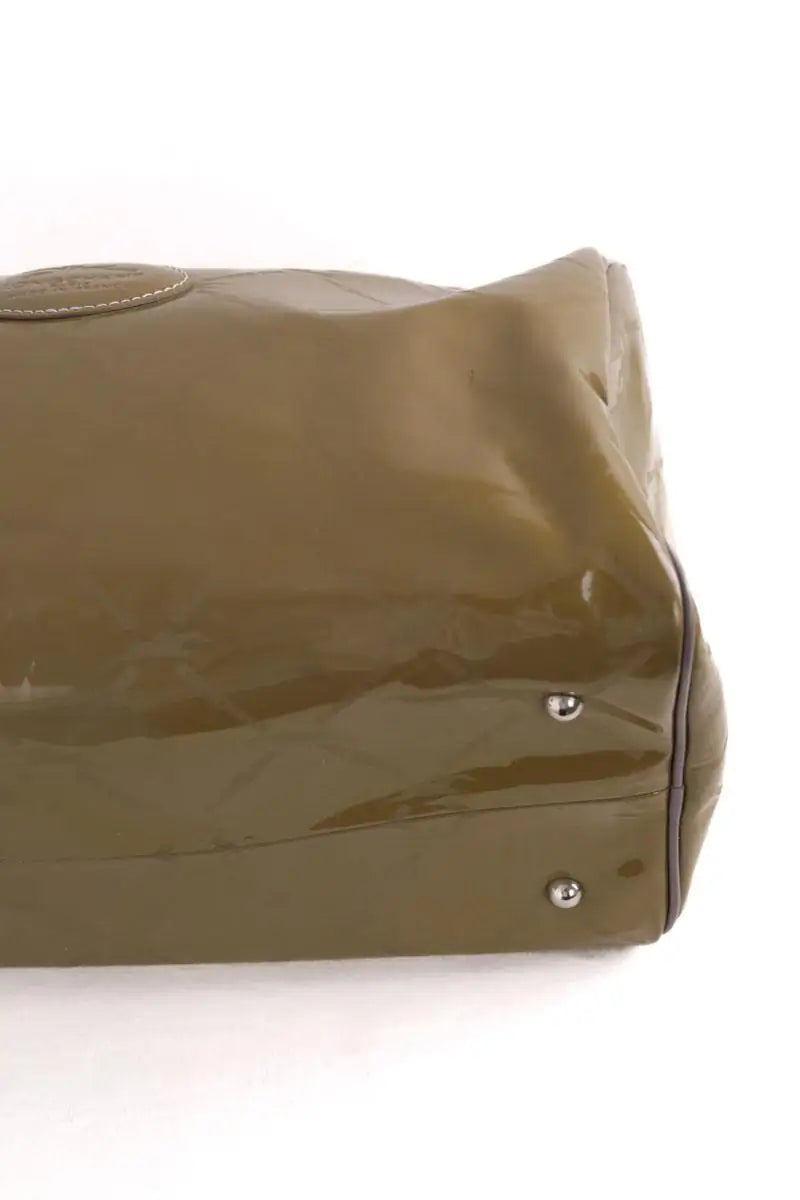 Sac à main Longchamp Paris boston coloris taupe imprimé sigle longchamps monochrome Kaki en Cuir verni