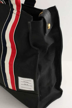 Sac de week-end Thom Browne Trimmed canvas tote bag Noir en Cuir