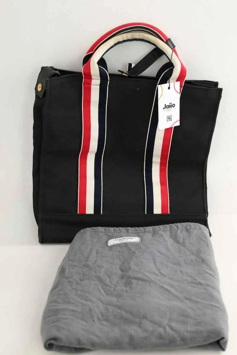 Sac de week-end Thom Browne Trimmed canvas tote bag Noir en Cuir