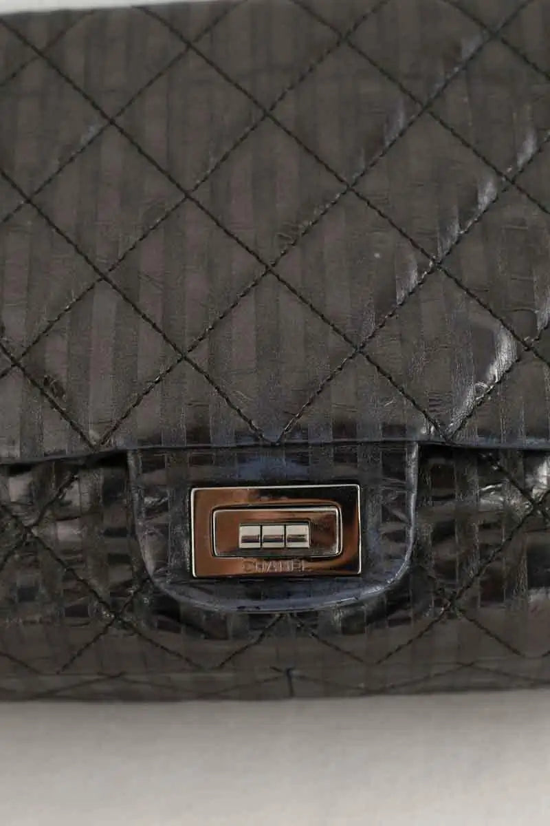 Sac porté épaule Chanel 2.55 Gris en Cuir