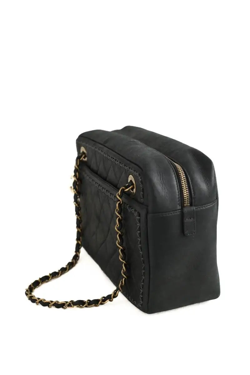 Sac porté épaule Chanel Stitched camera bag Graublau Noir en Cuir