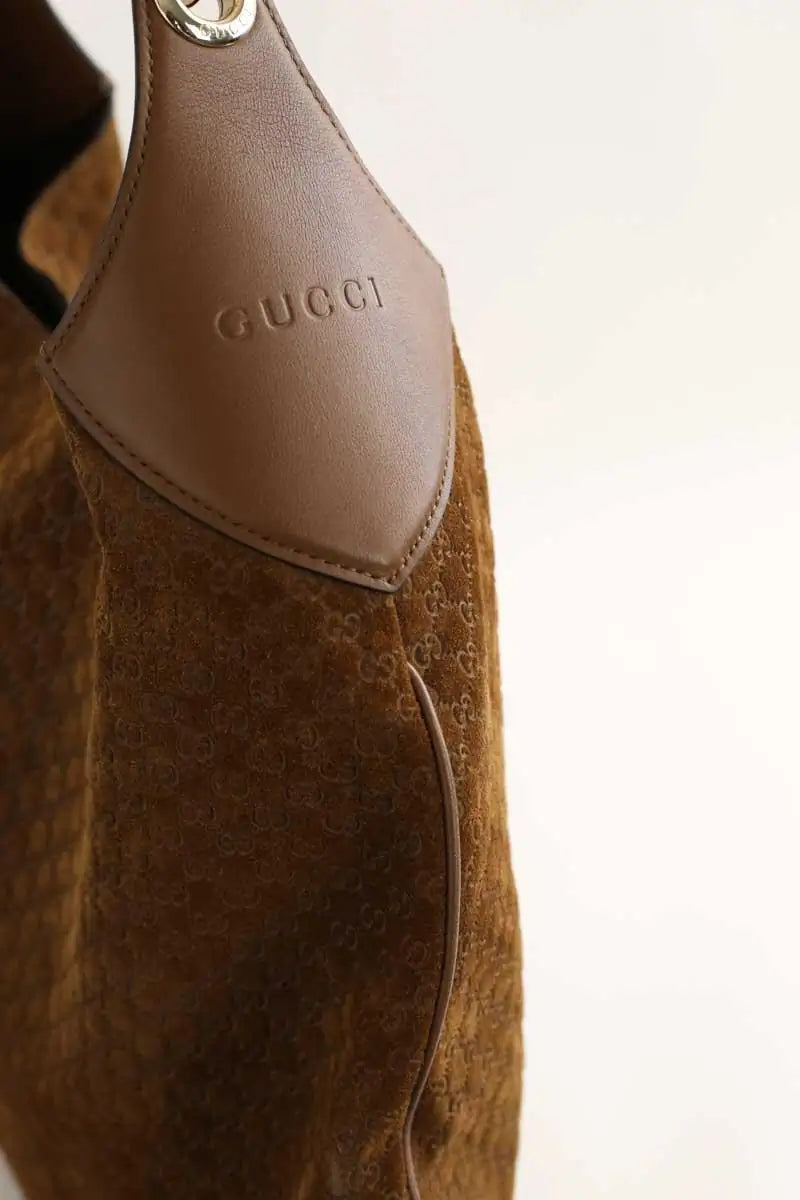 Sac porté épaule Gucci Gucci Brown Micro GG Suede B Large  Camel en Daim