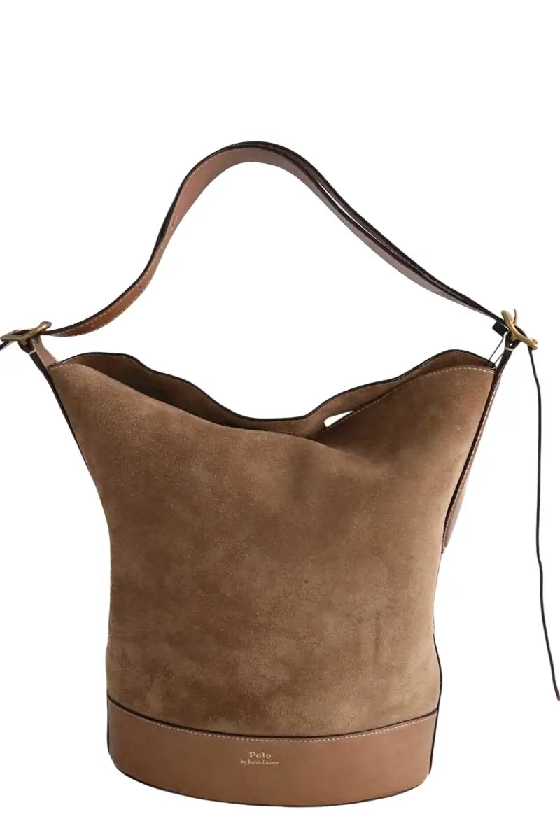 Sac seau Ralph Lauren Bellport bucket bag Camel en Daim - Seconde Main
