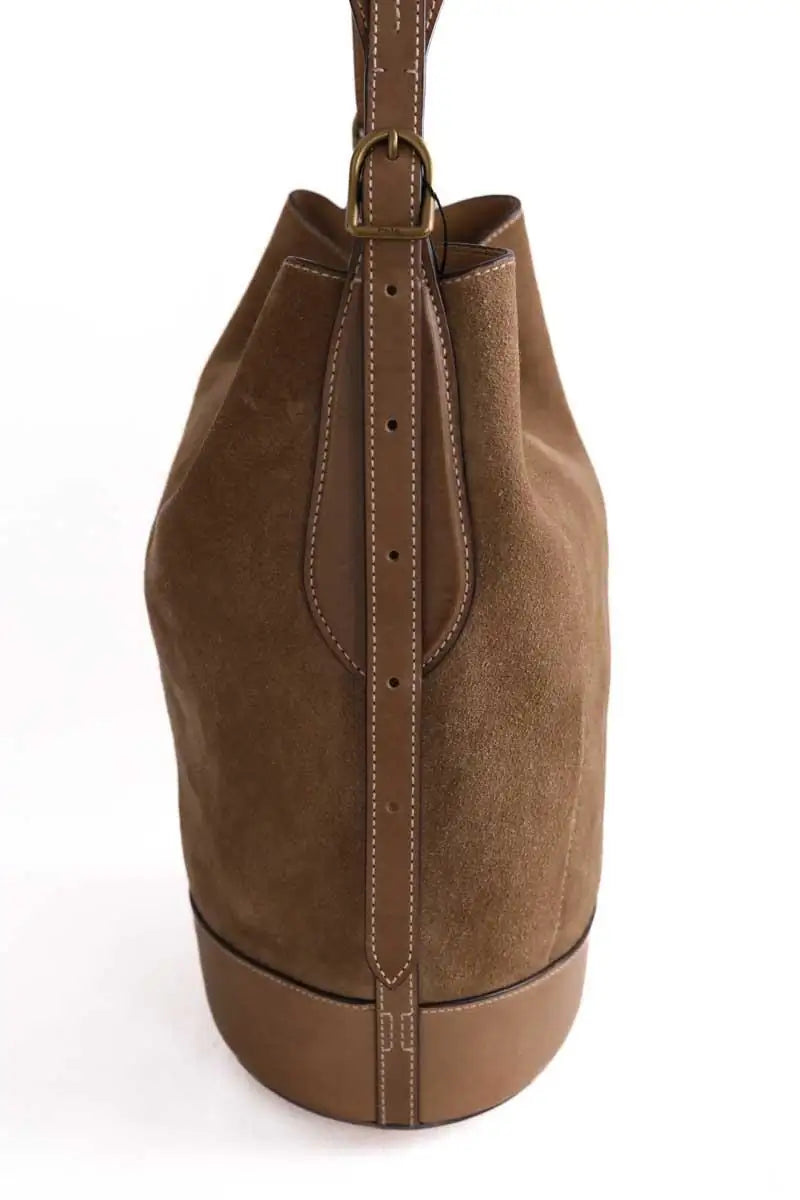 Sac seau Ralph Lauren Bellport bucket bag Camel en Daim