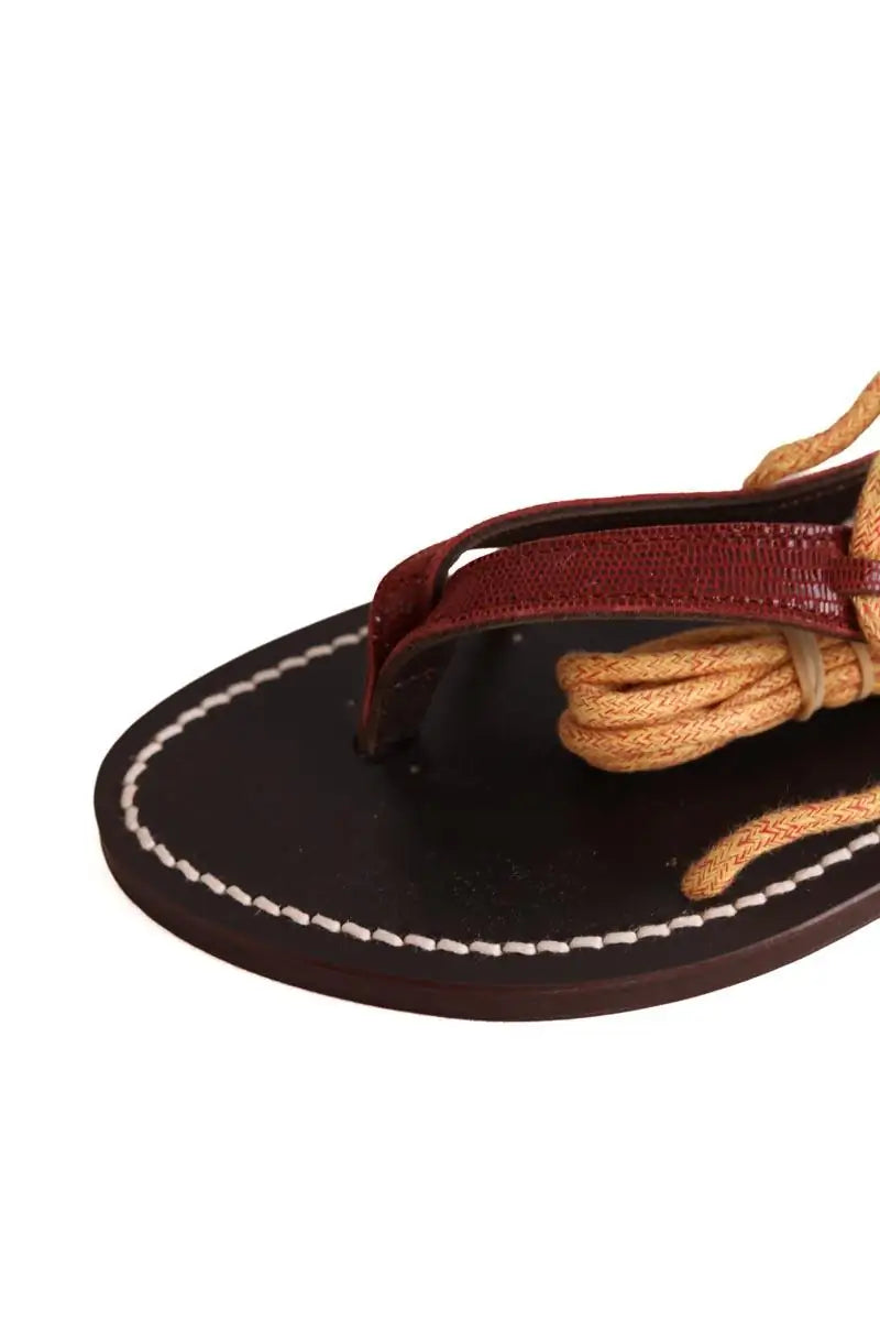 Sandales Balzac Amalfi embossé lézard Marron en Cuir
