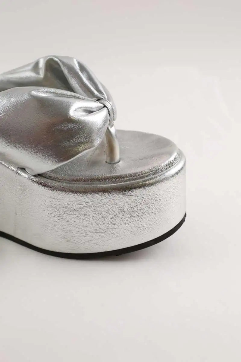 Sandales Bettina Vermillon Argent en Cuir