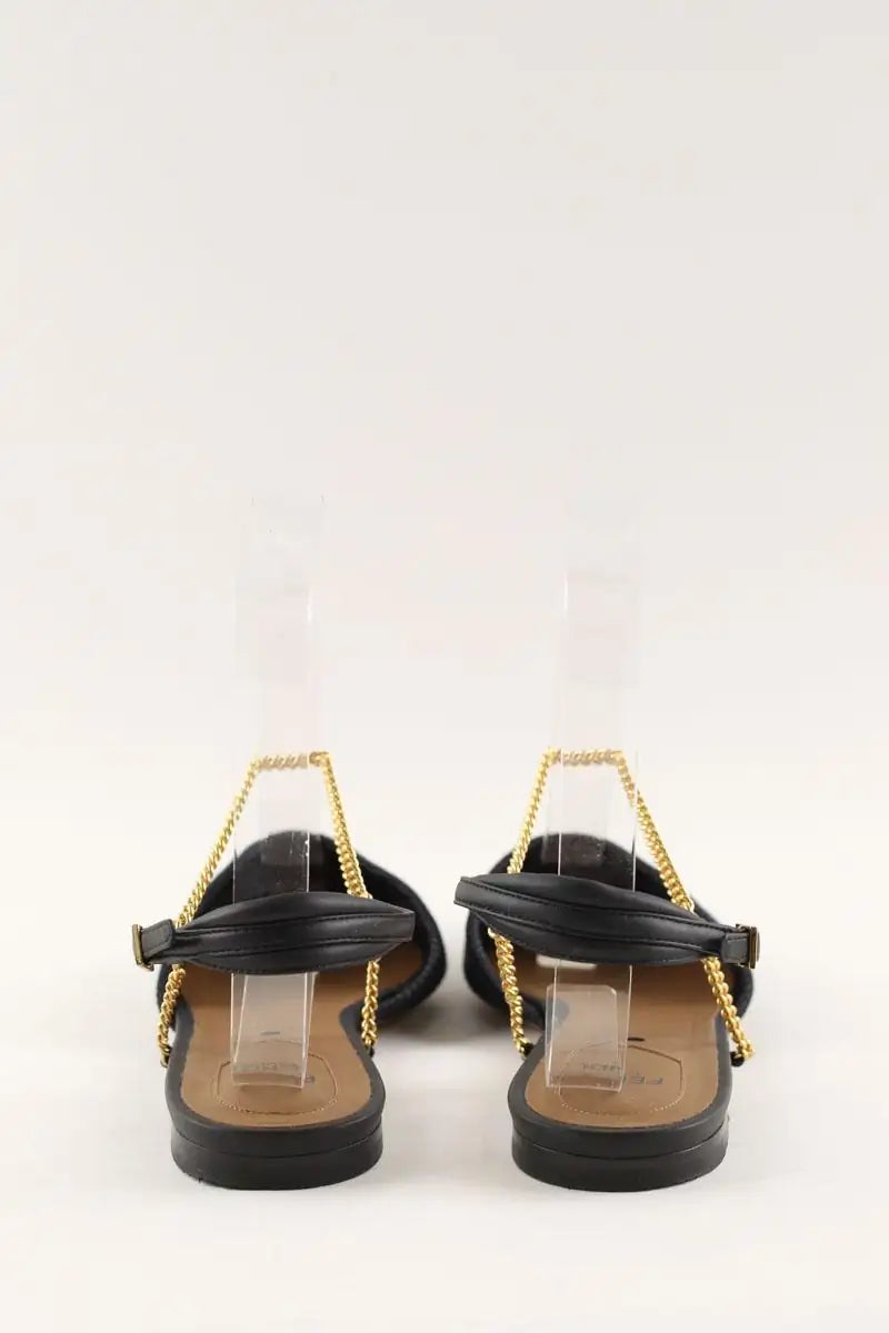 Sandales Fendi Slingback Flats Noir en Cuir
