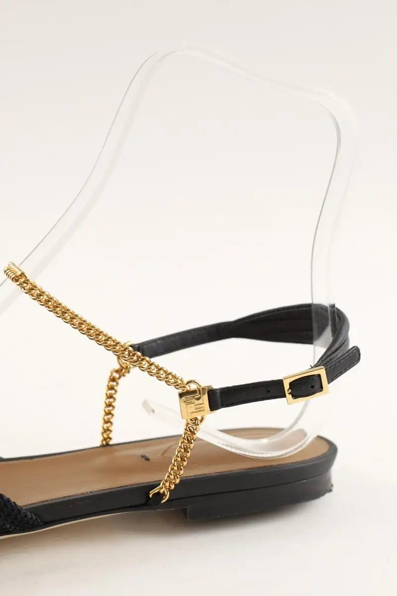 Sandales Fendi Slingback Flats Noir en Cuir