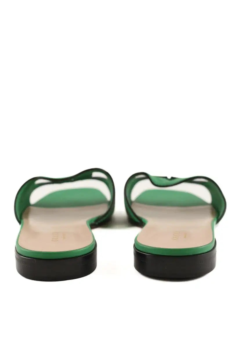 Sandales Gucci Mules à motif GG Vert en Cuir