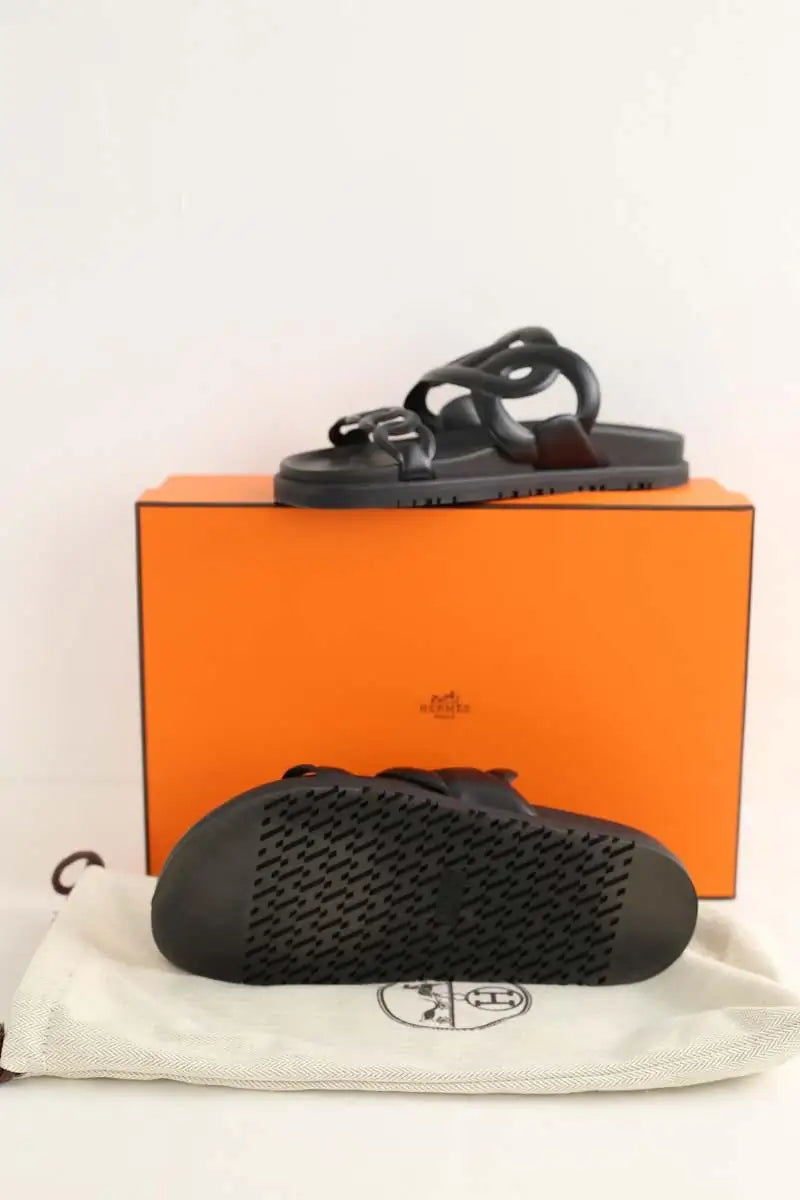 Sandales Hermès Extra Noir en Cuir