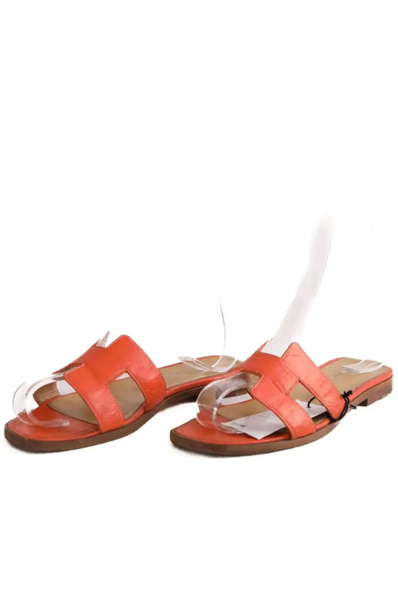 Sandales Hermès Oran Orange en Cuir