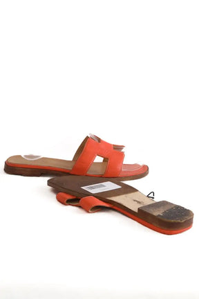 Sandales Hermès Oran Orange en Cuir