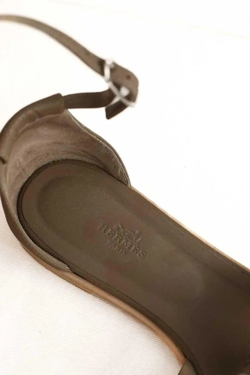Sandales Hermès Santorini Kaki en Cuir