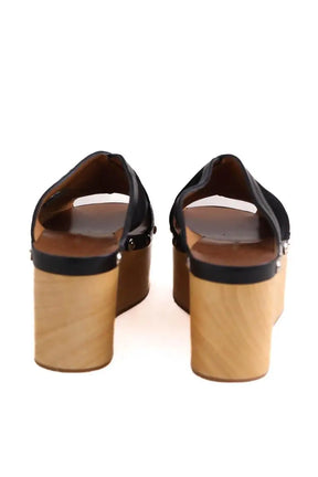 Sandales Isabel Marant suede wood wedge sandals black Noir en Daim