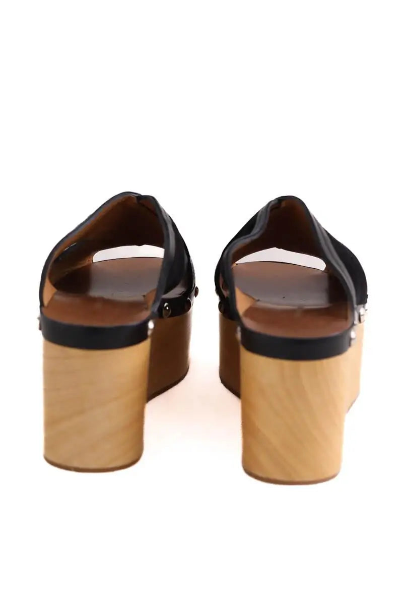 Sandales Isabel Marant suede wood wedge sandals black Noir en Daim