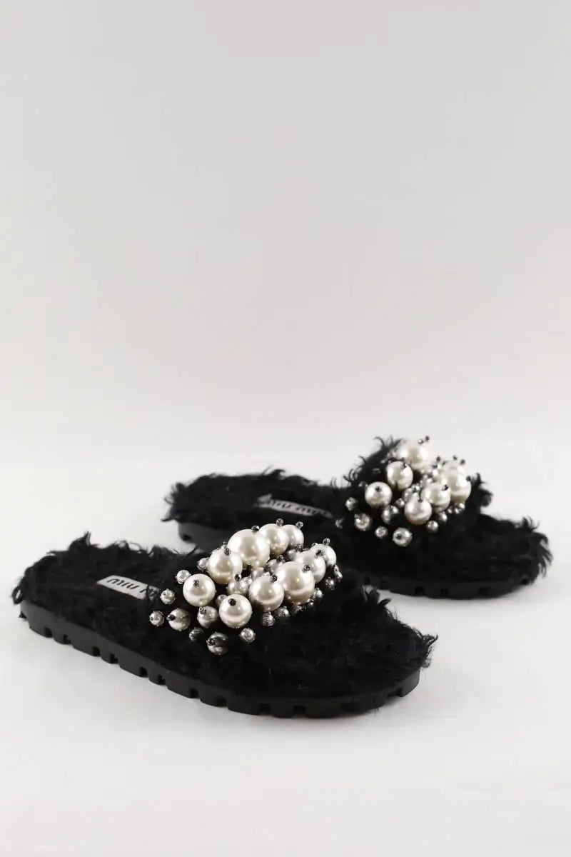 Sandales Miu Miu Noir en Fourrure