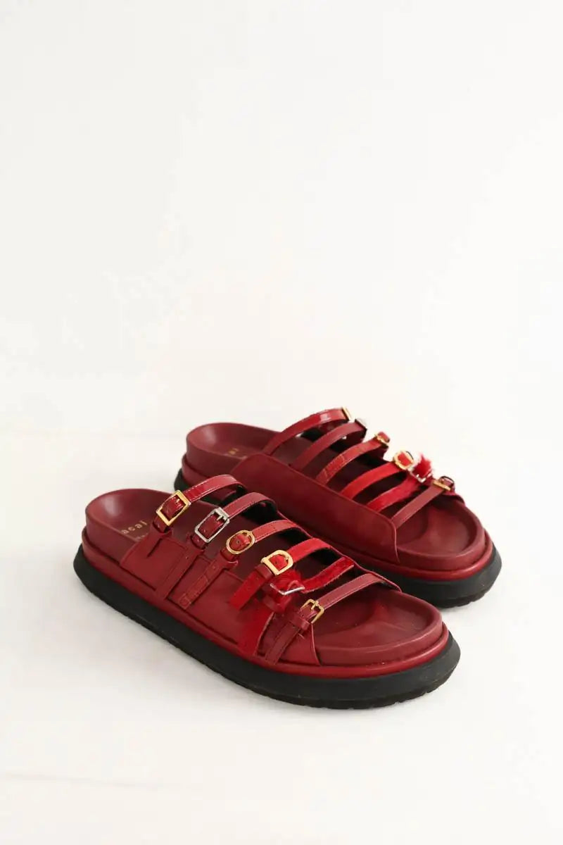 Sandales Sacai Rouge en Cuir
