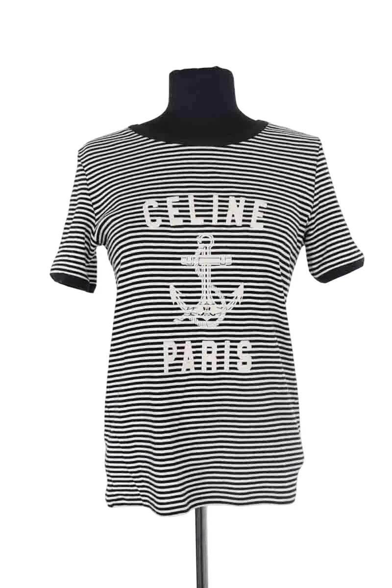 T-shirt Celine Anchor Noir en Coton, taille S - Seconde Main