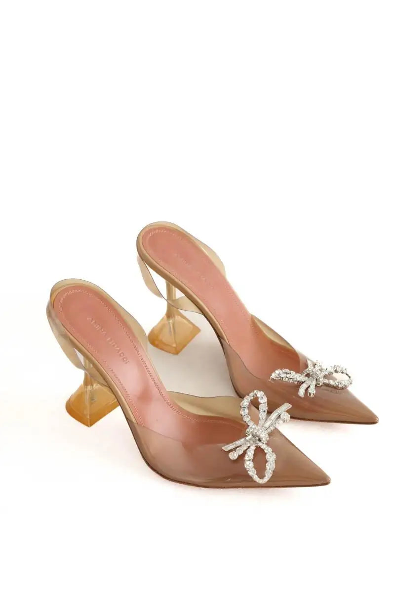 Talons Amina Muaddi Rosie Beige en Tissu