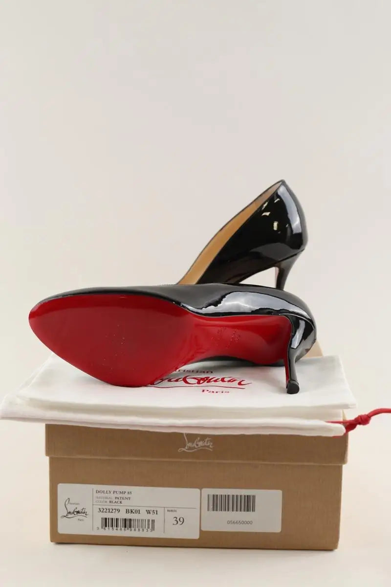 Talons Christian Louboutin Dolly Pump 85 Noir en Cuir verni