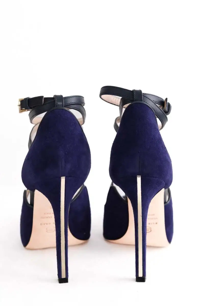 Talons Elie Saab Bleu en Daim