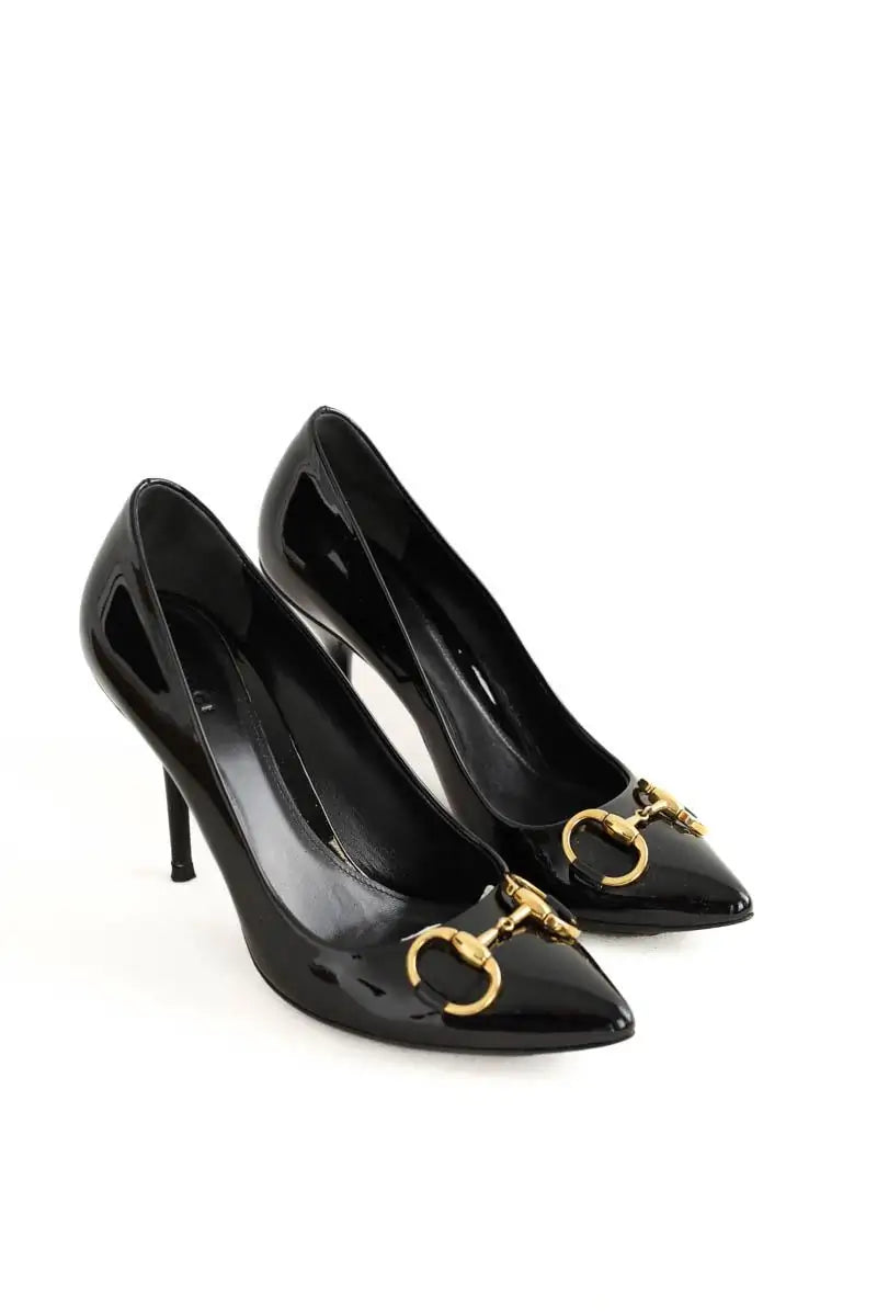 Talons Gucci vitello vernice soft nero Noir en Cuir verni