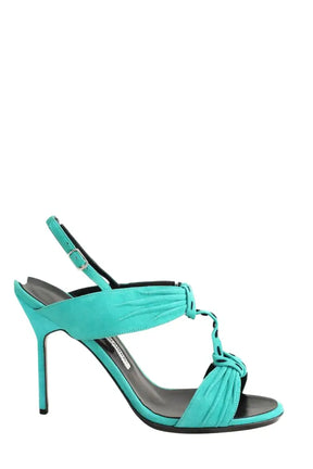 Talons Manolo Blahnik Turquoise en Cuir, taille 39 - Seconde Main