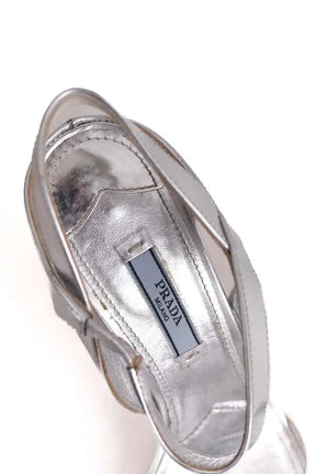Talons Prada Argent en Cuir