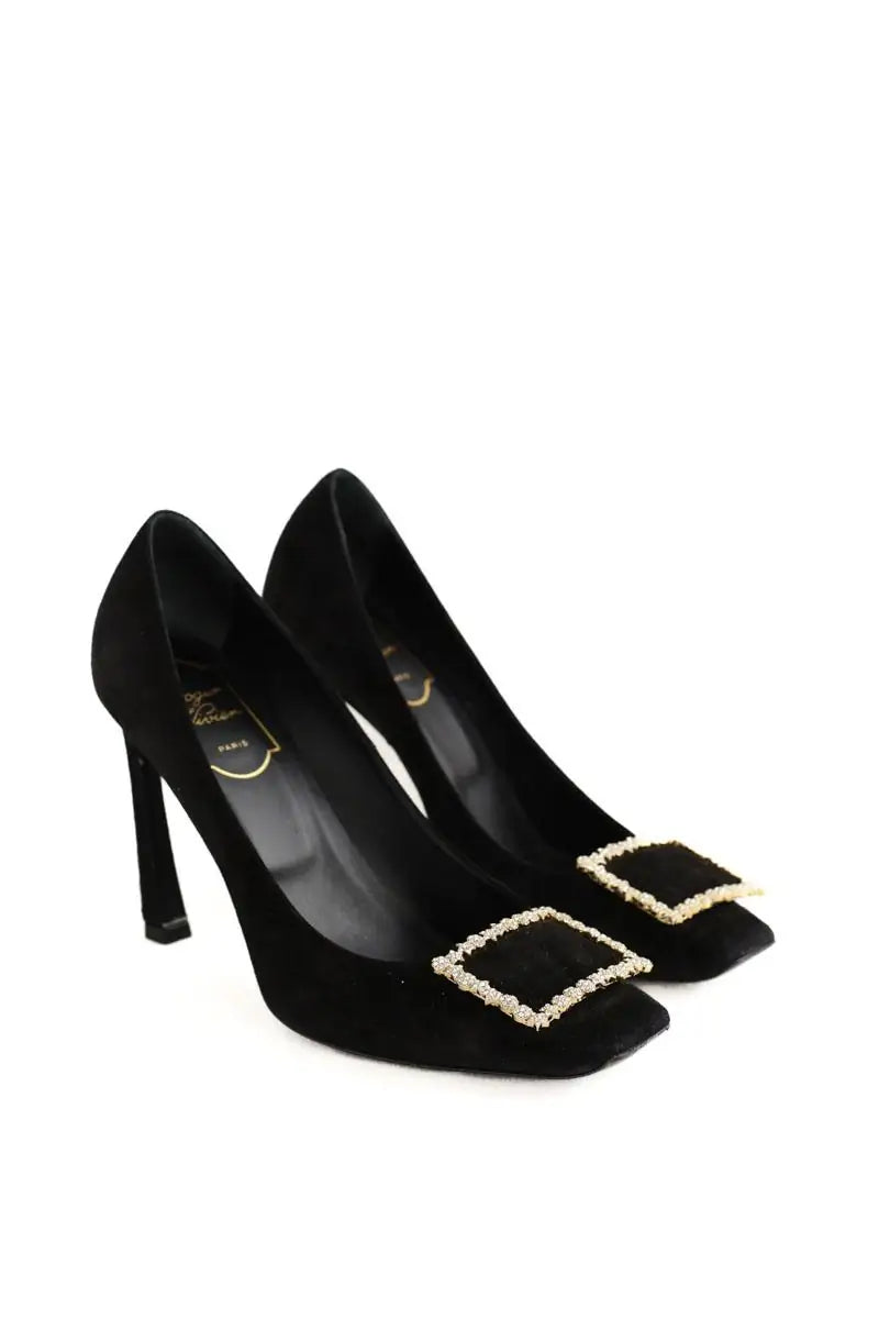 Talons Roger Vivier Flower Strass Buckle Noir en Cuir