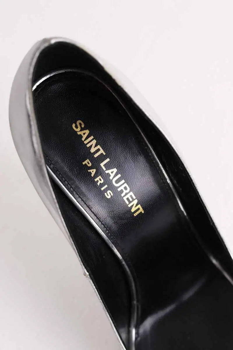 Talons Saint Laurent Argent en Cuir verni