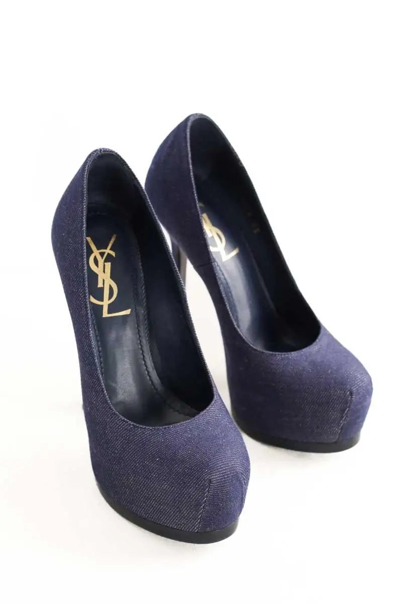 Talons Saint Laurent Bleu en Tissu