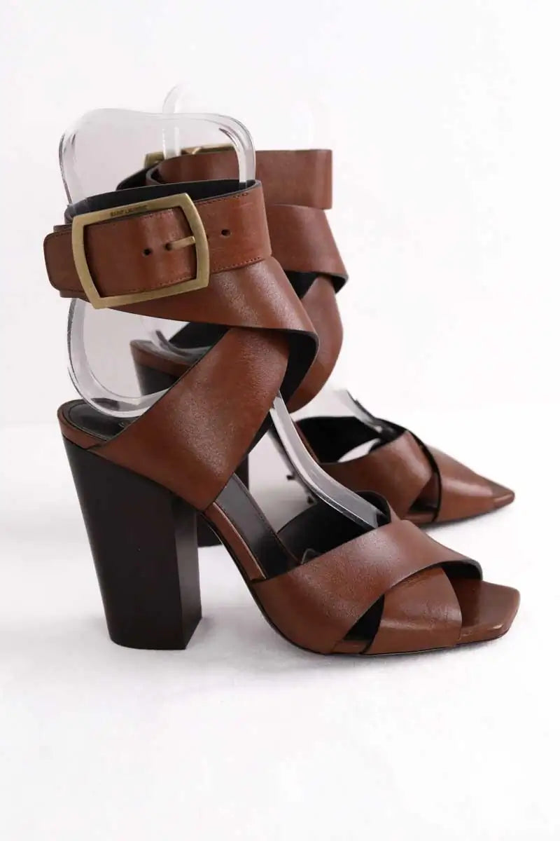 Talons Saint Laurent Marron en Cuir