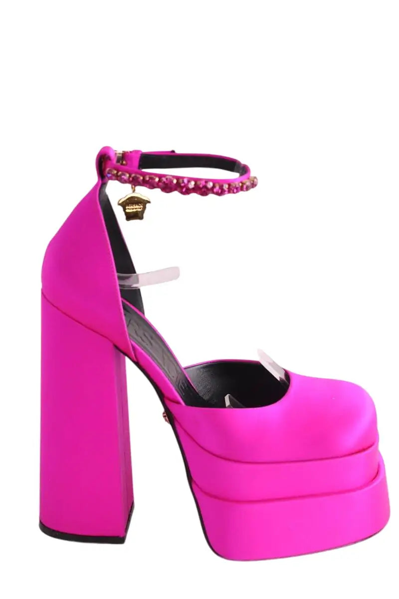 Talons Versace Medusa Aevitas Rose en Tissu, taille 36 - Seconde Main