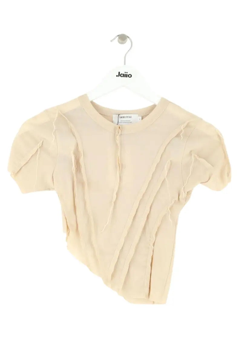 Top Sami Miro Vintage Asymmetric long sleeve tee Beige en Synthétique, taille XS - Seconde Main